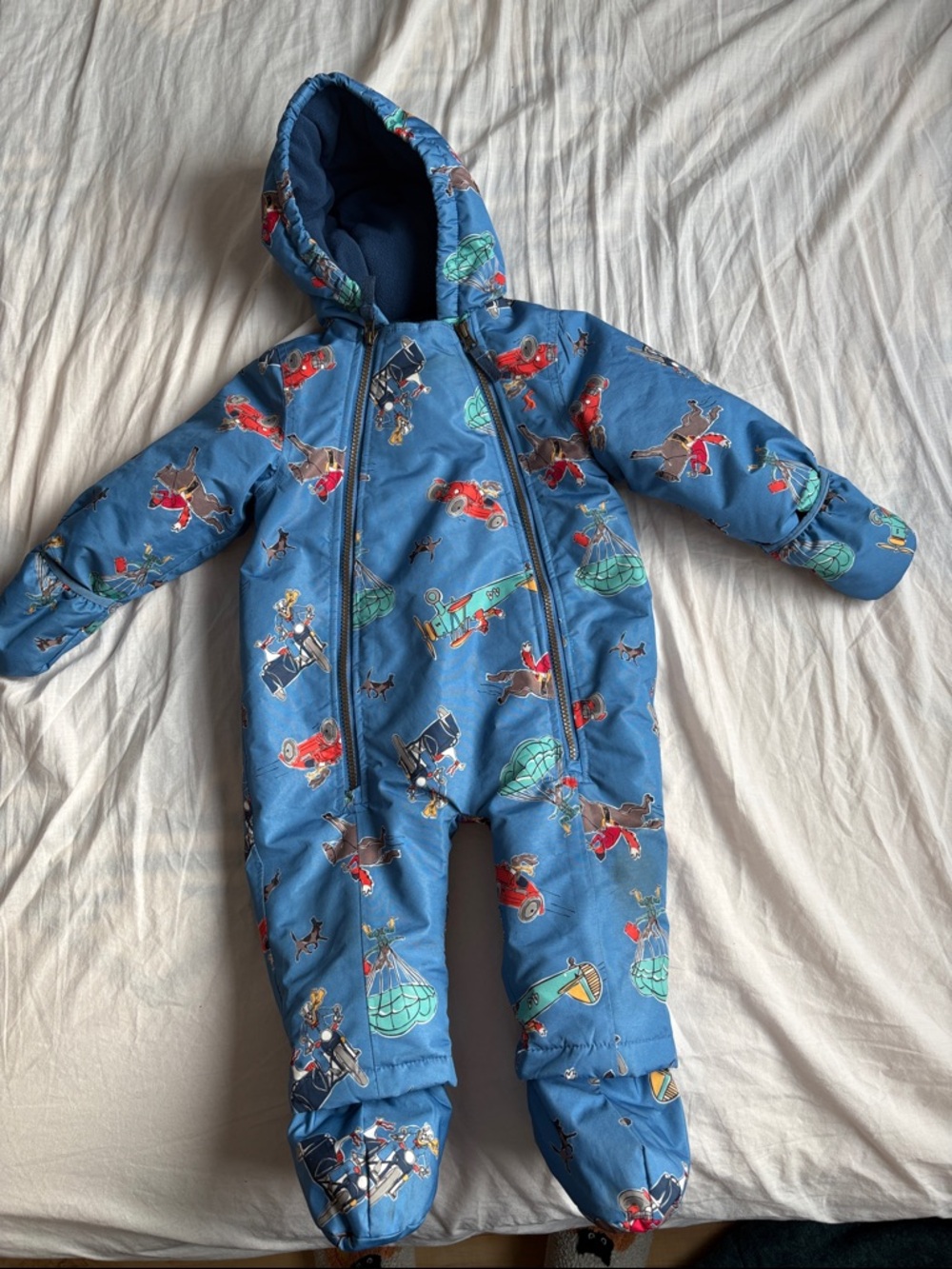 Joules Blue Printed Hooded Kids One-Piece Footie
